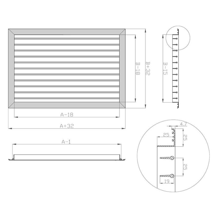 1VA-400х400 решетка однорядная c КРВ